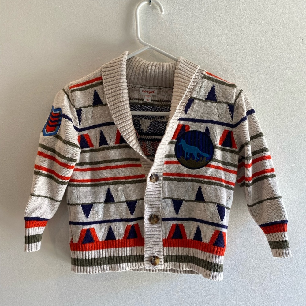 Cat & Jack Geometric Knit Cardigan with Wolf Patch